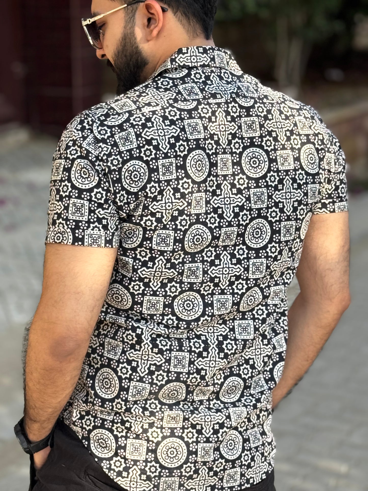 Monochrome Ajrak Shirt + One FREE GIFT